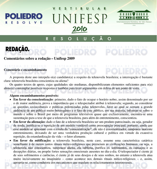 Redação - Português e Inglês - UNIFESP 2010