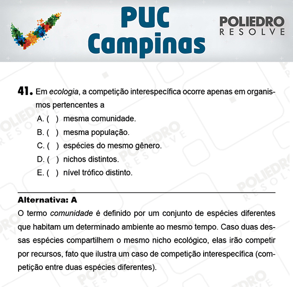 Questão 41 - 1ª Fase - Prova Verde - PUC-Campinas 2018