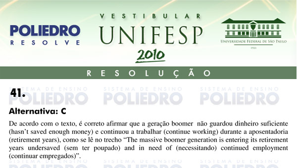 Questão 41 - Português e Inglês - UNIFESP 2010