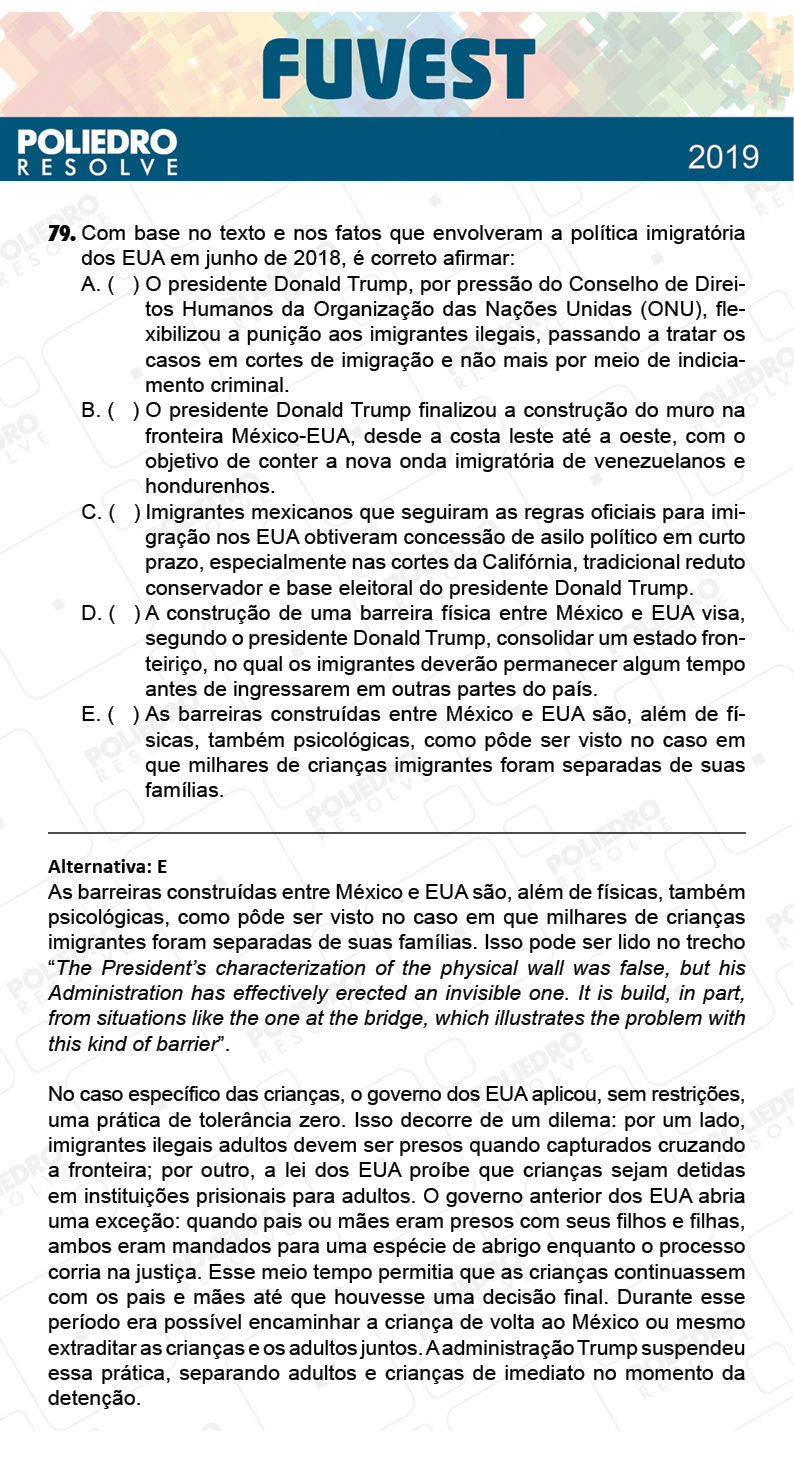 Questão 79 - 1ª Fase - Prova V - FUVEST 2019