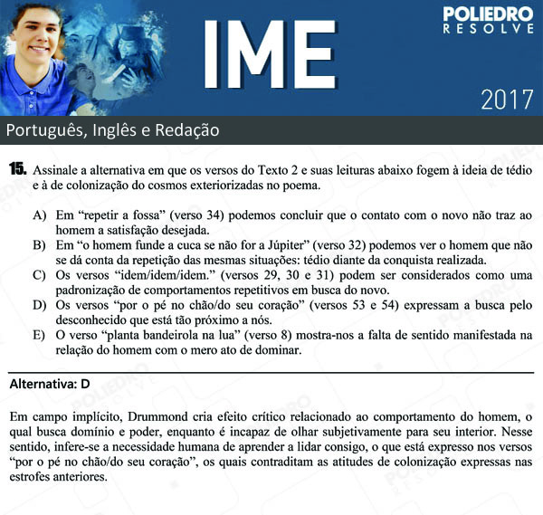 Questão 15 - Português e Inglês - IME 2017