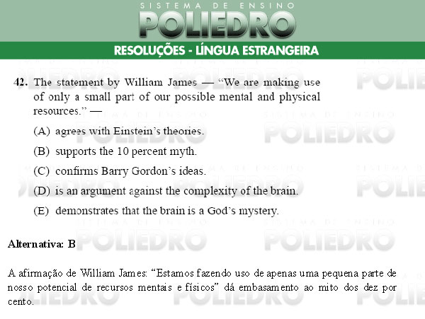 Questão 42 - Português e Inglês - UNIFESP 2009