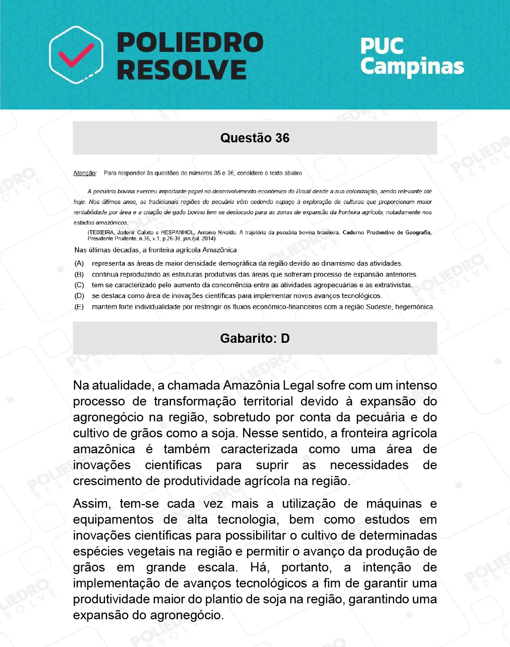 Questão 36 - Demais cursos - PUC-Campinas 2022