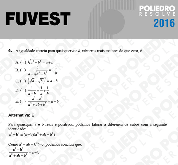 Questão 4 - 1ª Fase - FUVEST 2016