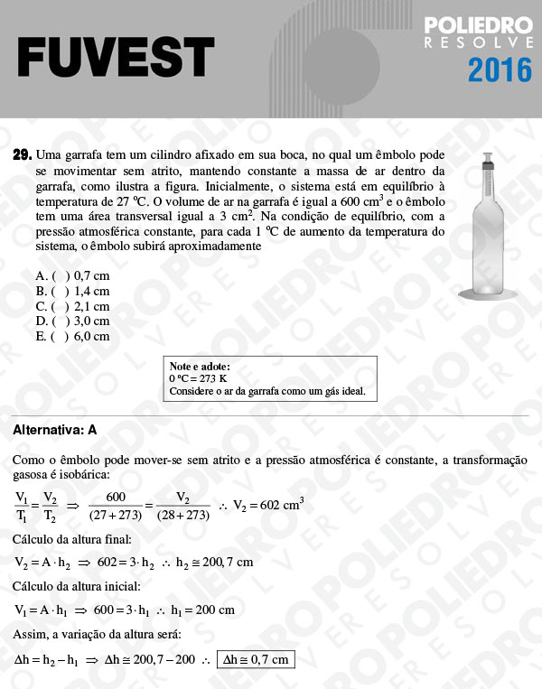 Questão 29 - 1ª Fase - FUVEST 2016