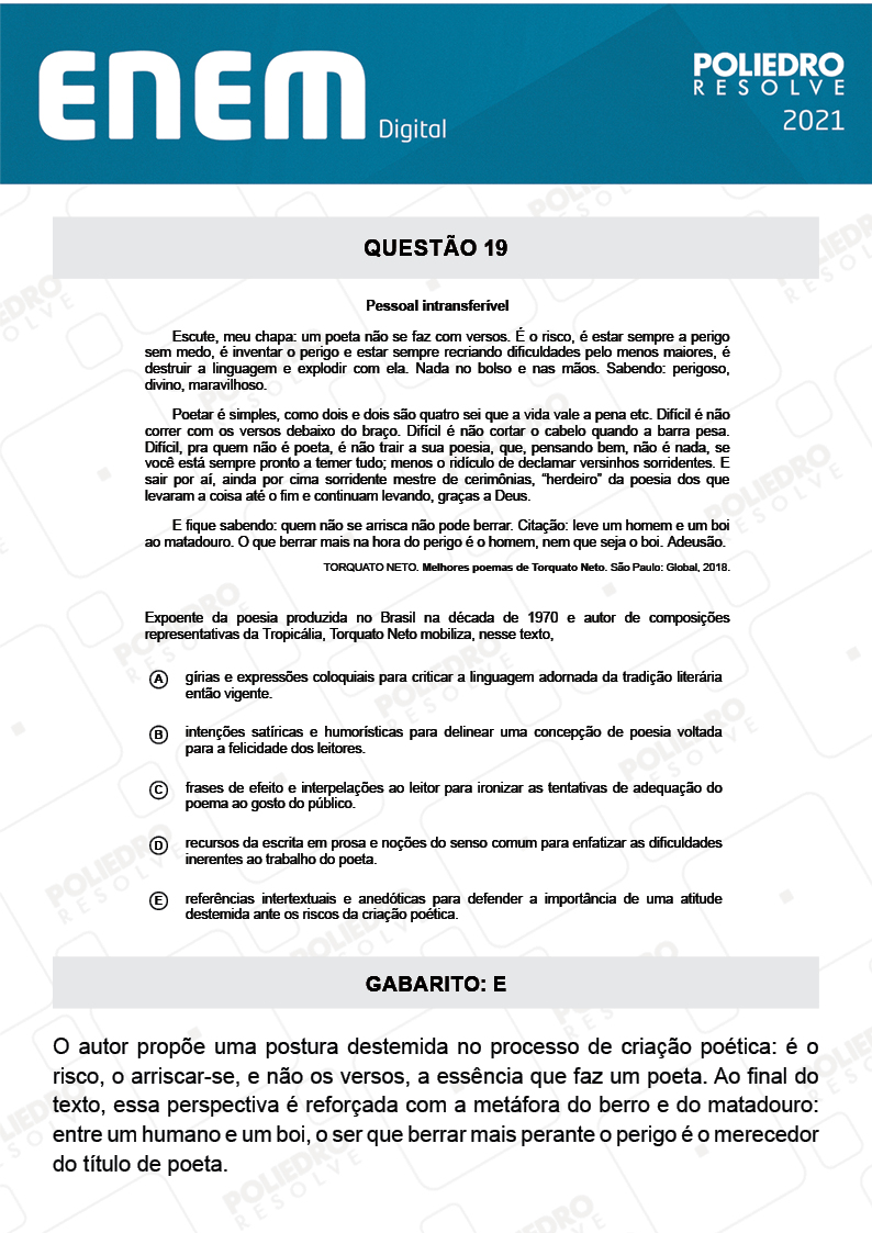 Questão 19 - 1º Dia - Prova Branca - Espanhol - ENEM DIGITAL 2020