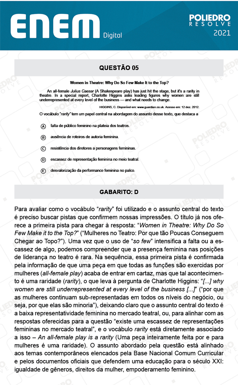 Questão 5 - 1º Dia - Prova Amarela - Inglês - ENEM DIGITAL 2020