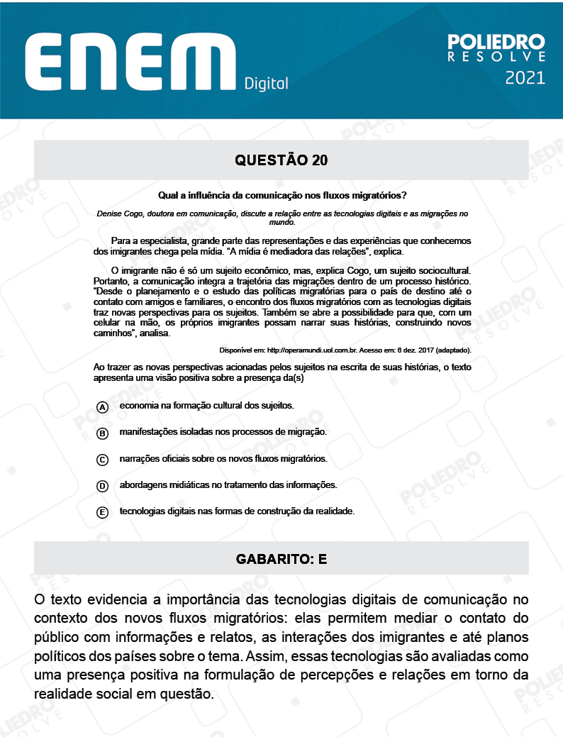 Questão 20 - 1º Dia - Prova Azul - Inglês - ENEM DIGITAL 2020