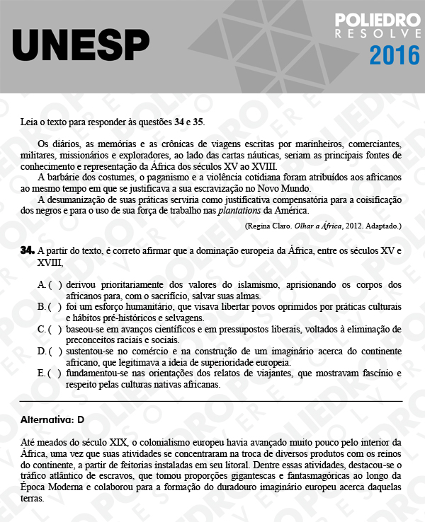 Questão 34 - 1ª Fase - UNESP 2016