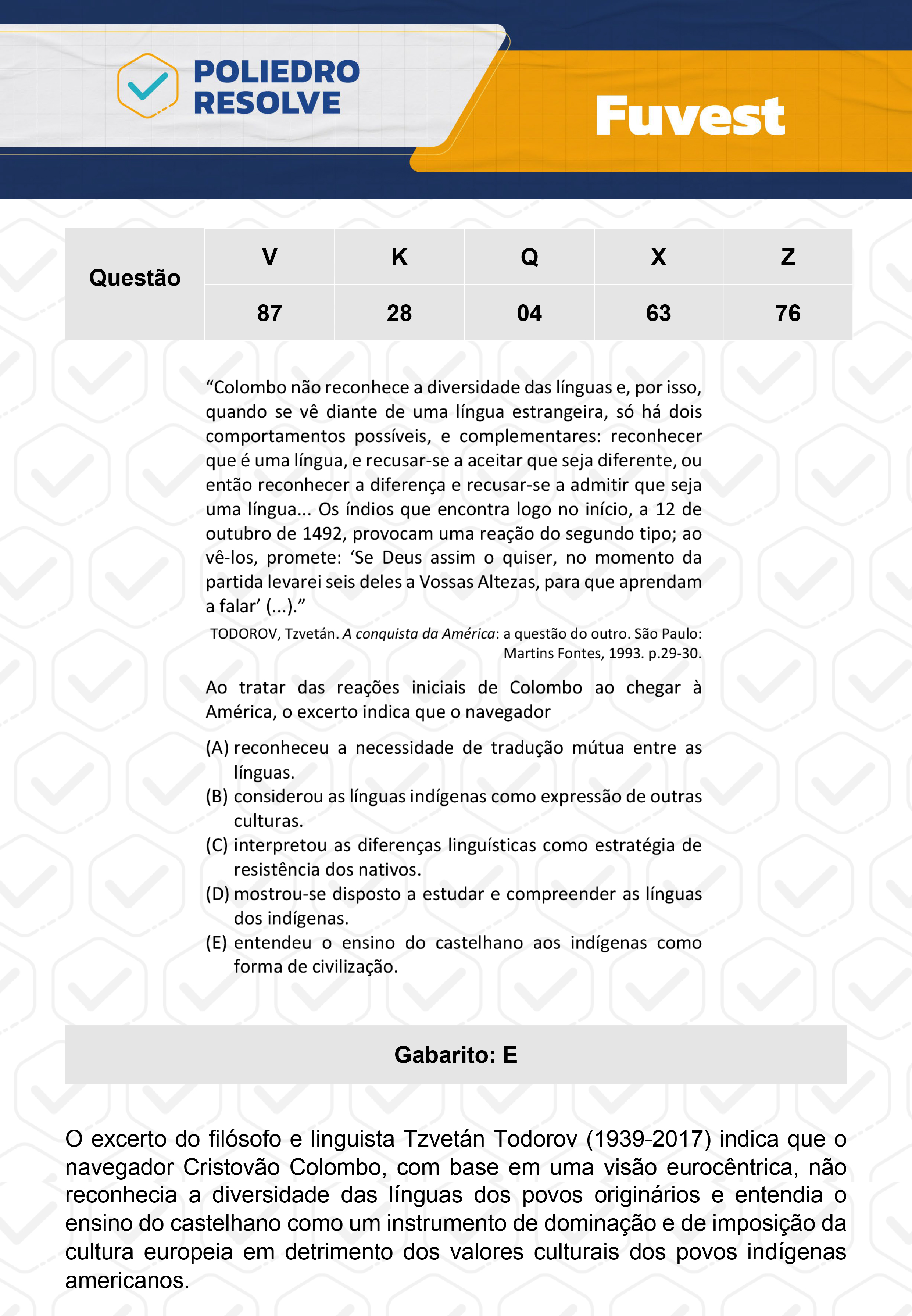 Questão 76 - 1ª Fase  - Prova Z - FUVEST 2024