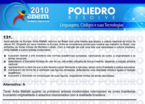 Questão 131 - Domingo (Prova rosa) - ENEM 2010