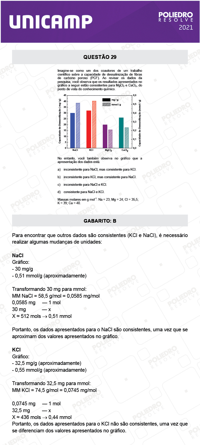 Questão 29 - 1ª Fase - 2º Dia - Q e Z - UNICAMP 2021