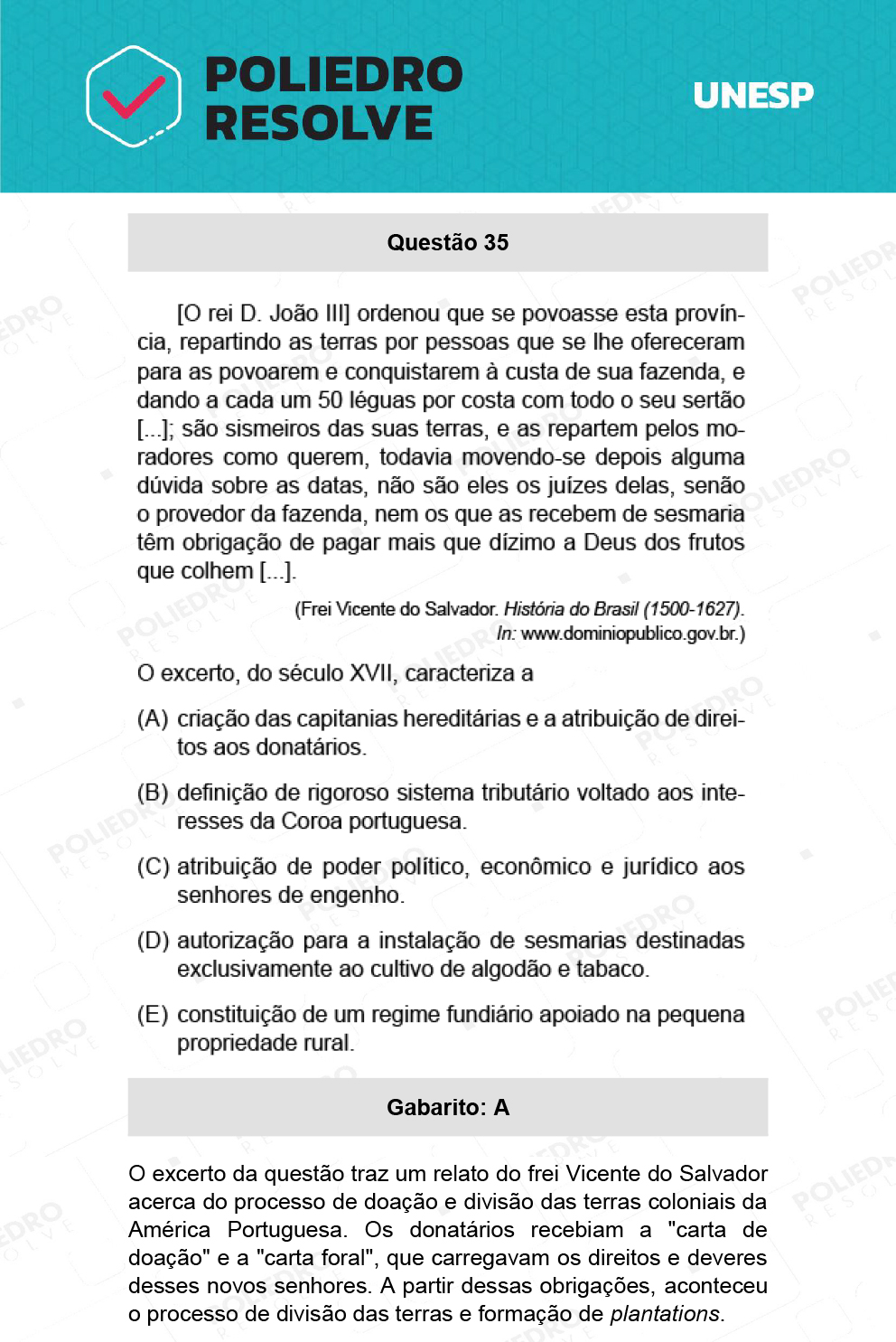 Questão 35 - 1ª Fase - Ext / Hum - UNESP 2022