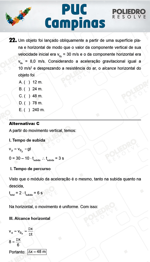 Questão 22 - 1ª Fase - Prova Verde - PUC-Campinas 2018