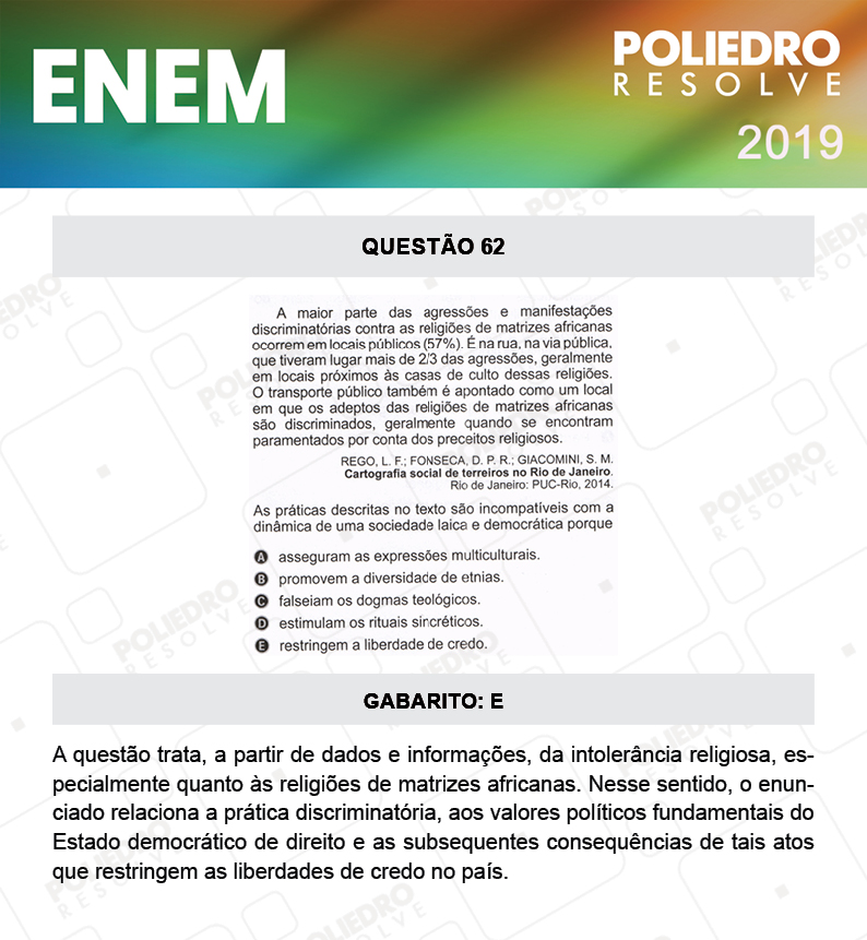 Questão 62 - 1º DIA - PROVA AZUL - ENEM 2019