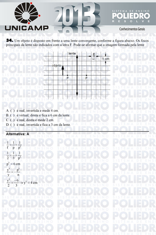 Questão 34 - 1ª Fase - UNICAMP 2013