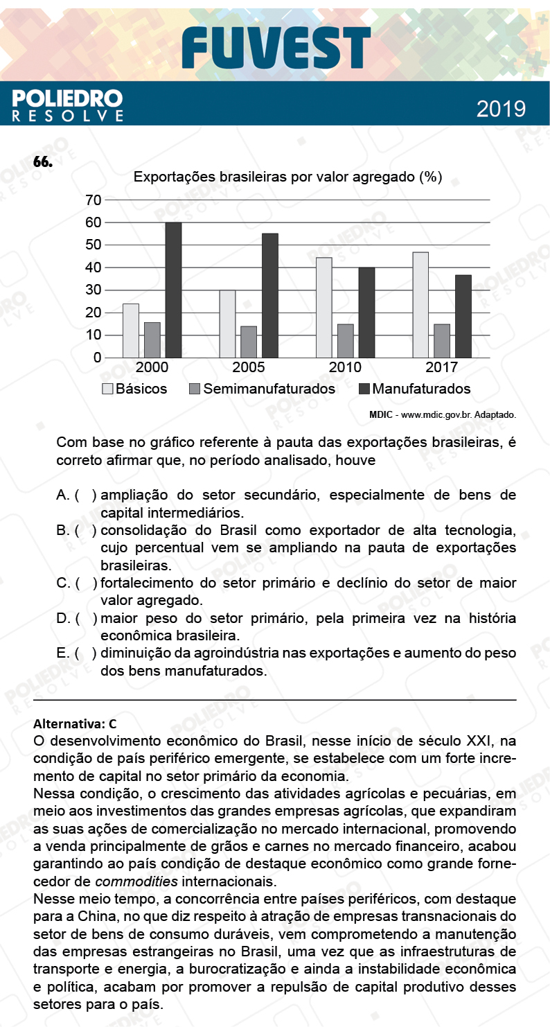 Questão 66 - 1ª Fase - Prova Q - FUVEST 2019