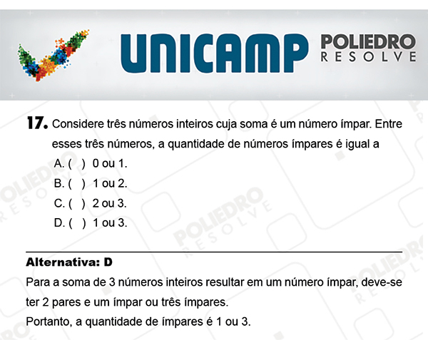 Questão 17 - 1ª Fase - PROVA Q - UNICAMP 2018