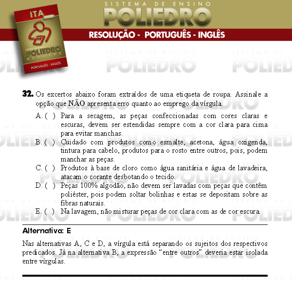 Questão 32 - Português e Inglês - ITA 2008