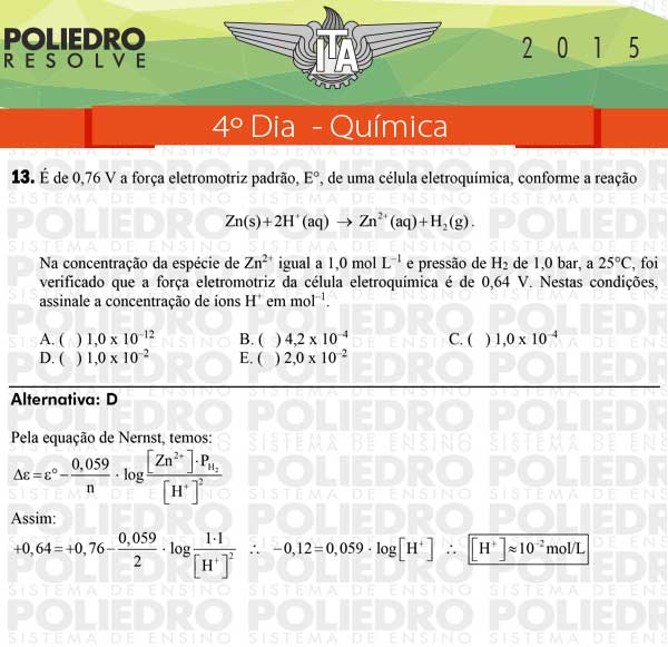 Questão 13 - Química - ITA 2015