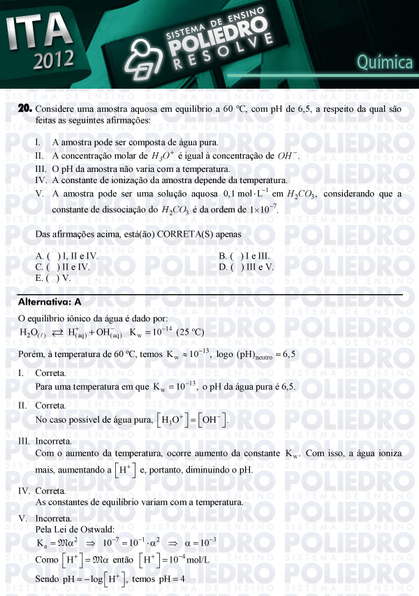 Questão 20 - Química - ITA 2012