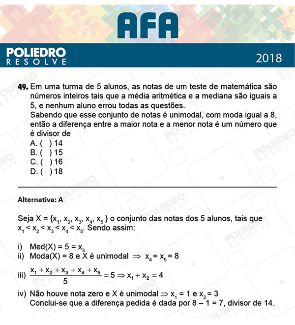 Questão 49 - Prova Modelo B - AFA 2019