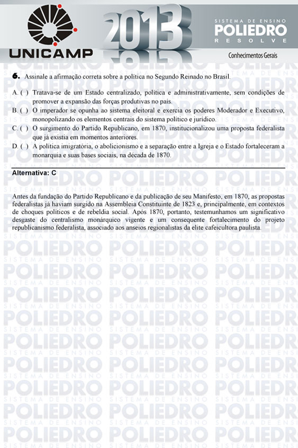 Questão 6 - 1ª Fase - UNICAMP 2013