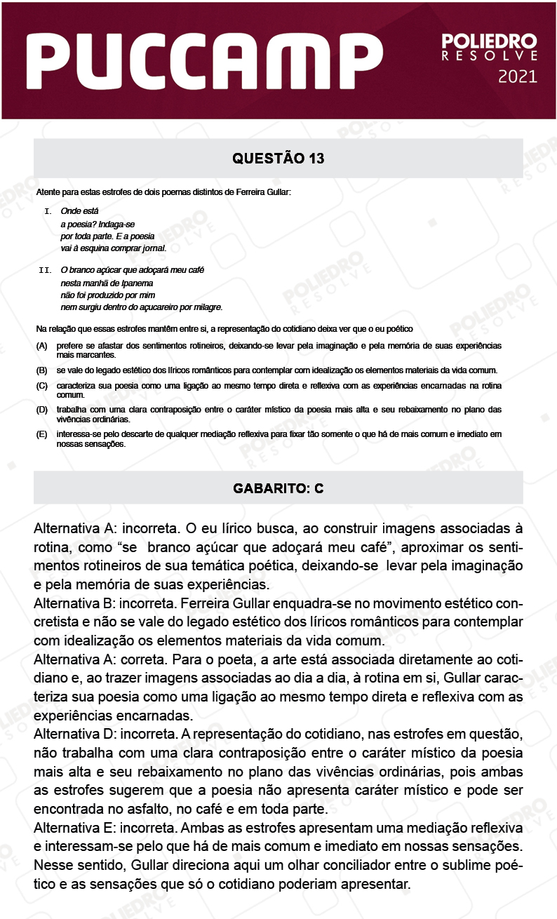 Questão 13 - MEDICINA - PUC-Campinas 2021