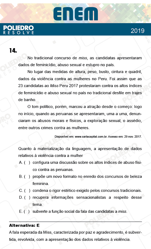 Questão 14 - 1º Dia - Prova AZUL - ENEM 2018