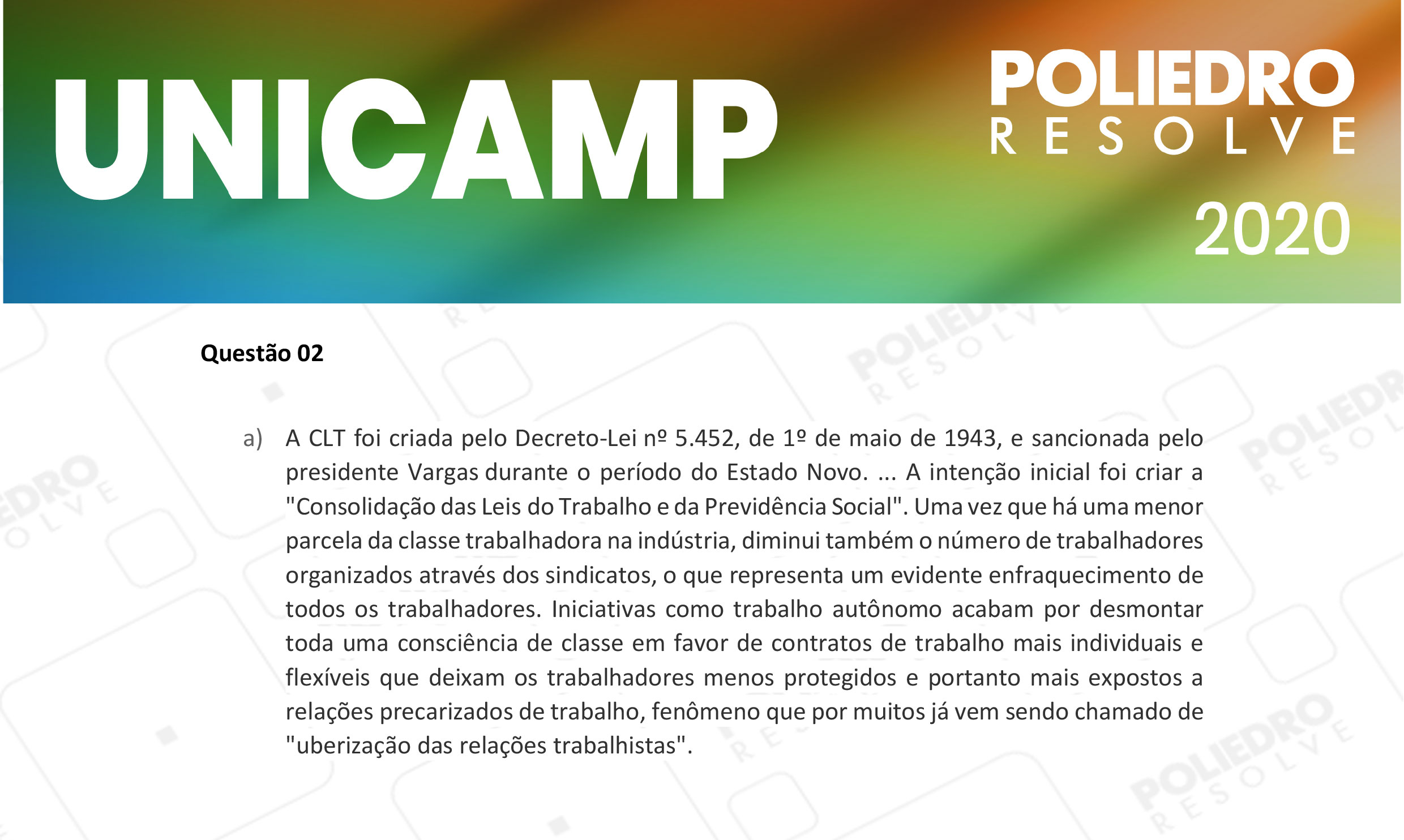 Questão 2 - 2ª Fase - 2º Dia - UNICAMP 2020