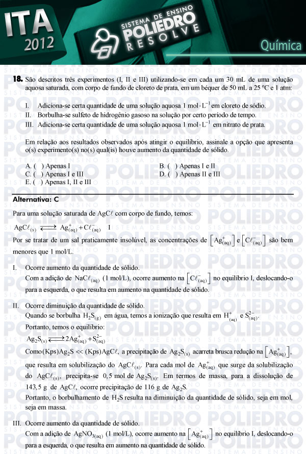 Questão 18 - Química - ITA 2012