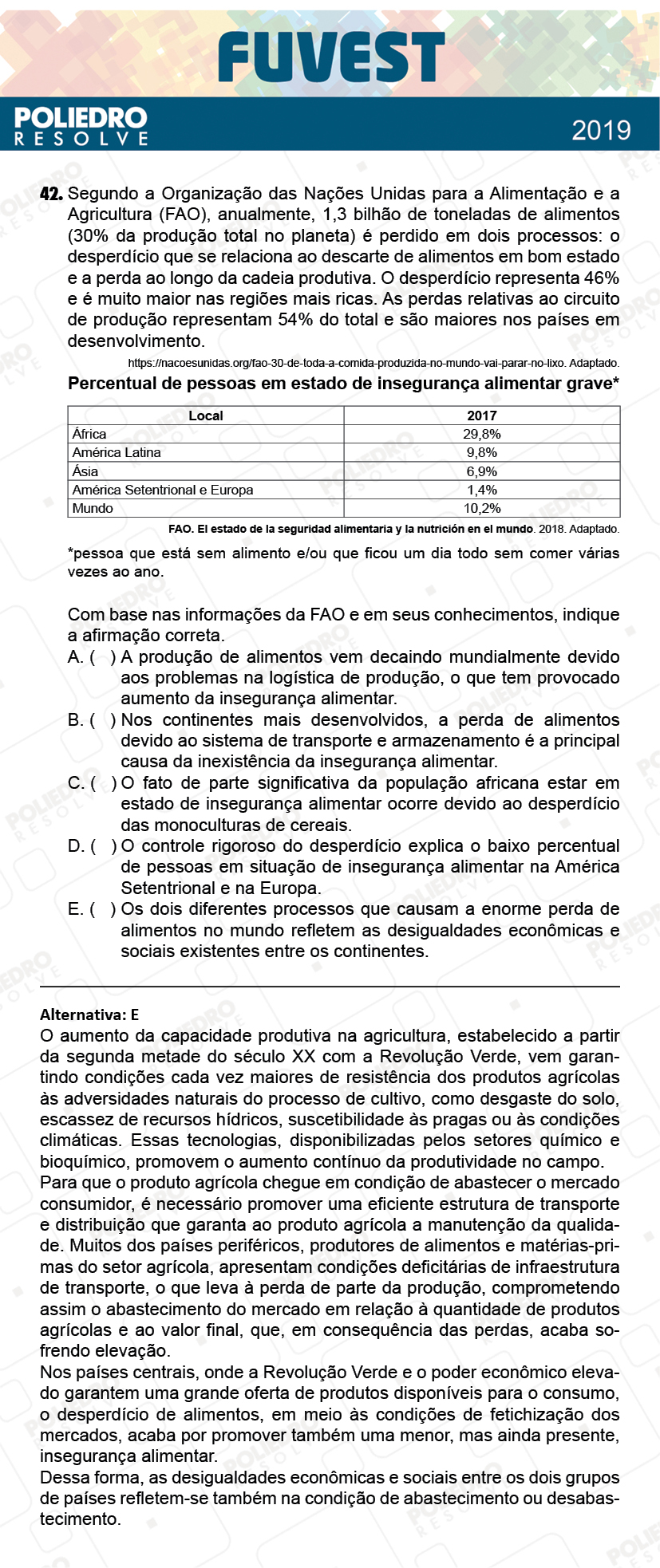 Questão 42 - 1ª Fase - Prova Z - FUVEST 2019