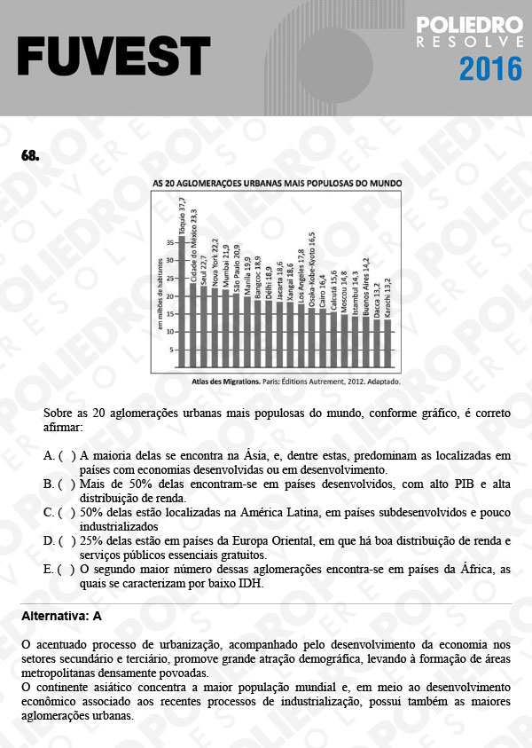 Questão 68 - 1ª Fase - FUVEST 2016