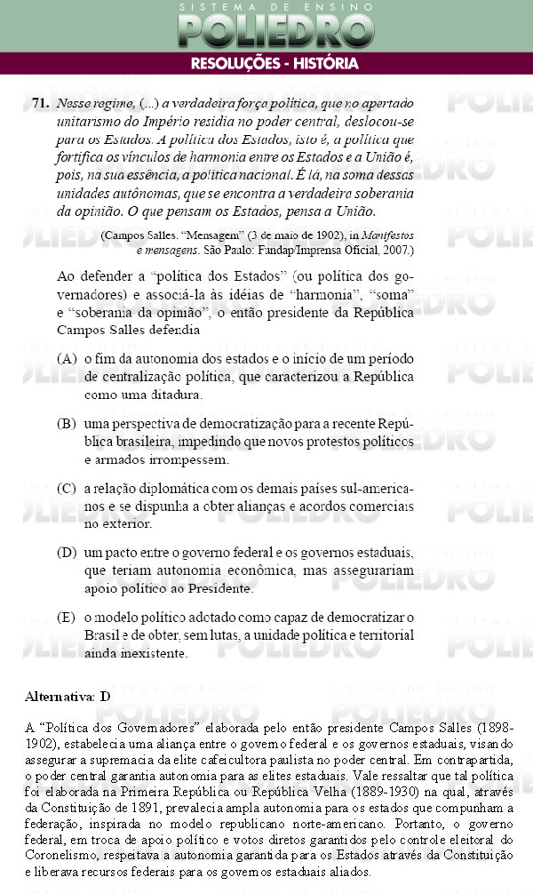 Questão 71 - Conhecimentos Gerais - UNIFESP 2009