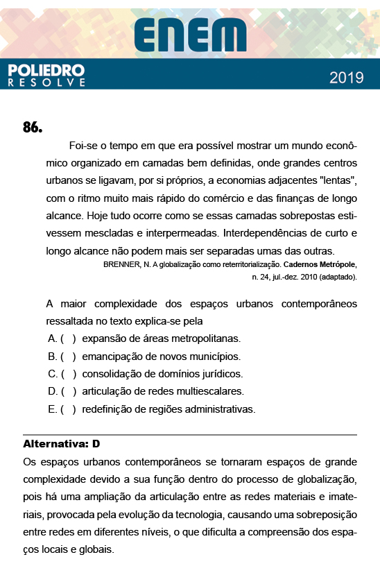 Questão 86 - 1º Dia - PROVA ROSA - ENEM 2018