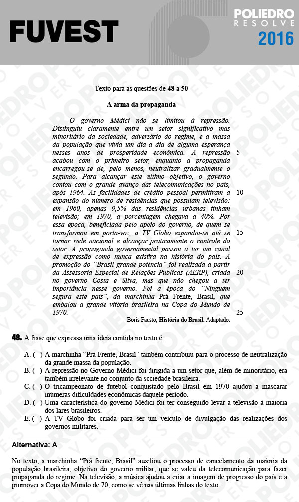 Questão 48 - 1ª Fase - FUVEST 2016