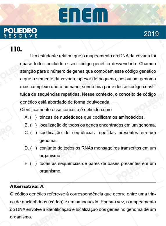 Questão 110 - 2º Dia - Prova AZUL - ENEM 2018