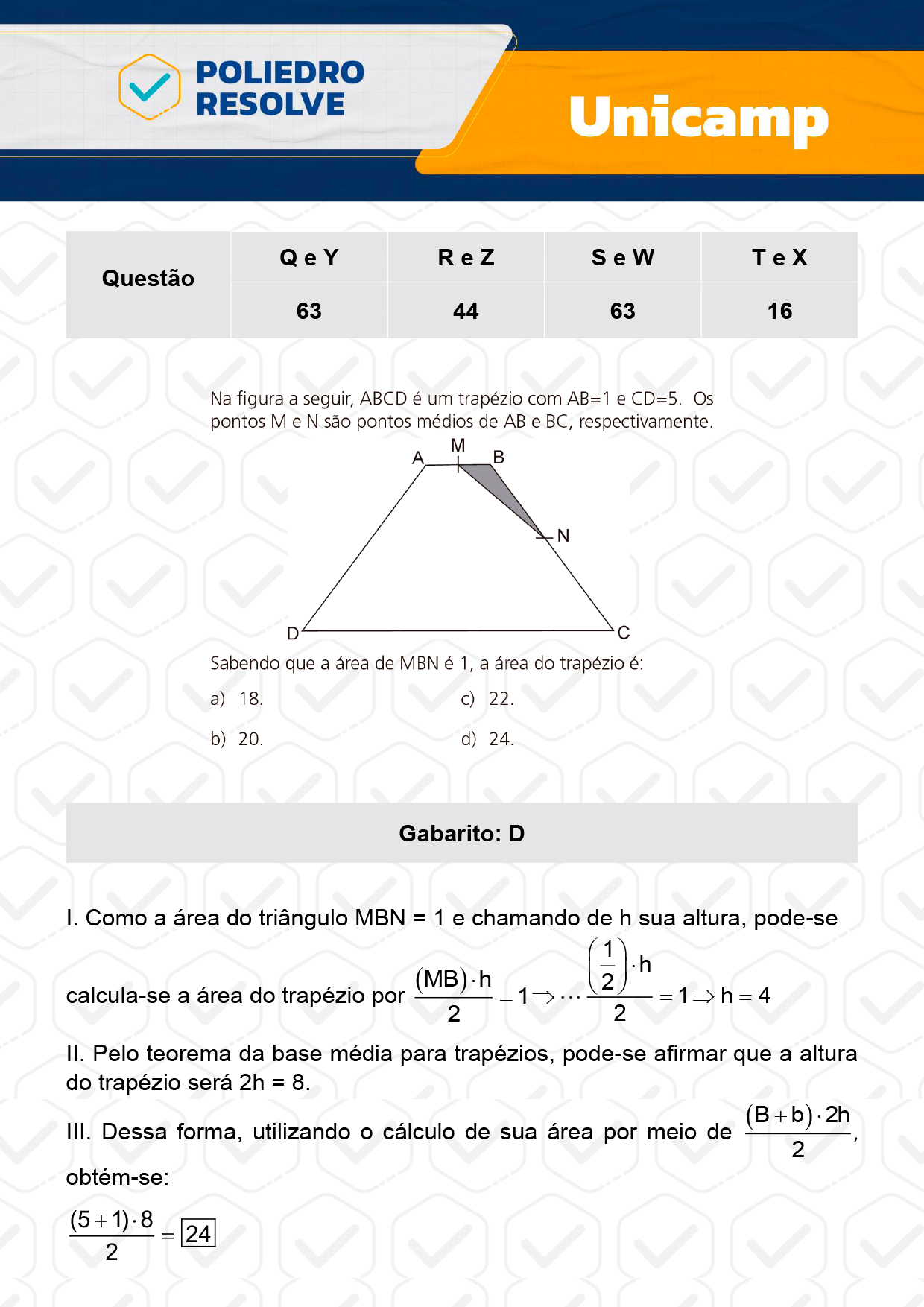 Questão 63 - 1ª Fase - 1º Dia - S e W - UNICAMP 2024