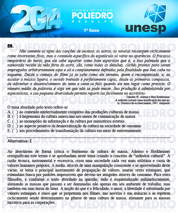 Questão 59 - 1ª Fase - UNESP 2014