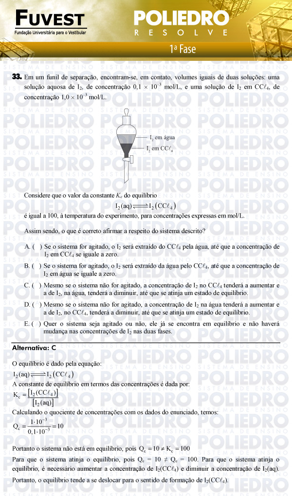 Questão 33 - 1ª Fase - FUVEST 2011