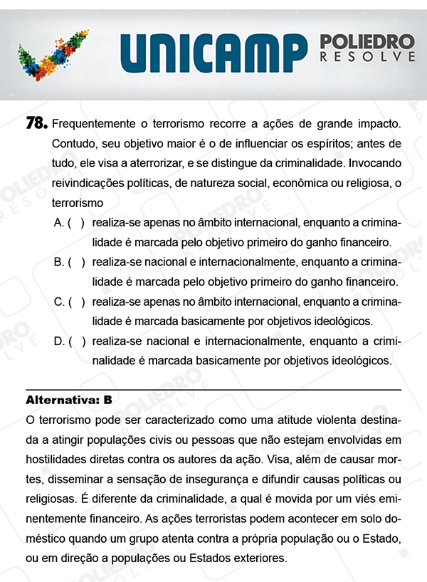 Questão 78 - 1ª Fase - PROVA Q - UNICAMP 2018