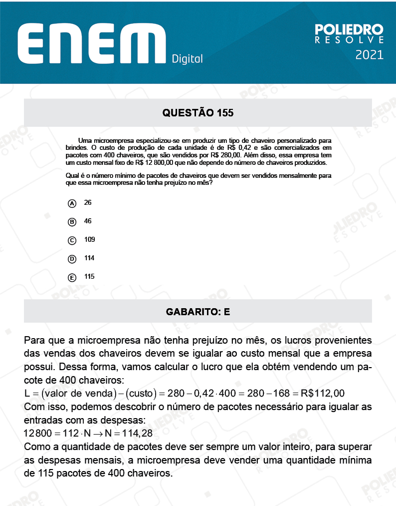 Questão 155 - 2º Dia - Prova Amarela - ENEM DIGITAL 2020