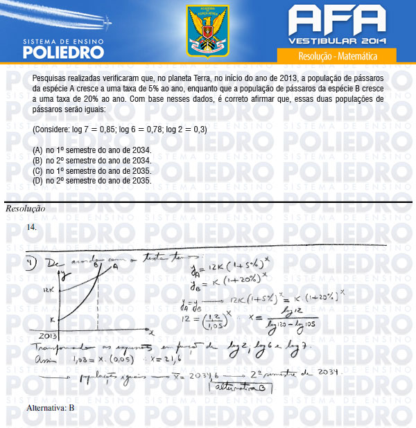 Questão 14 - Prova Modelo B - AFA 2014