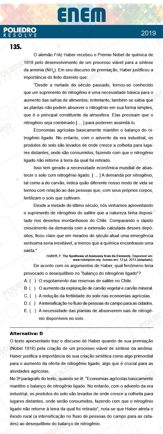 Questão 135 - 2º Dia - Prova AZUL - ENEM 2018