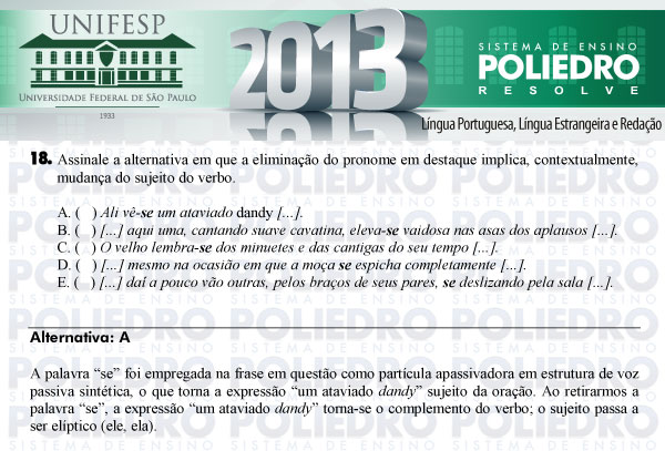 Questão 18 - Línguas - UNIFESP 2013