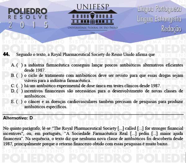 Questão 44 - Línguas - UNIFESP 2015