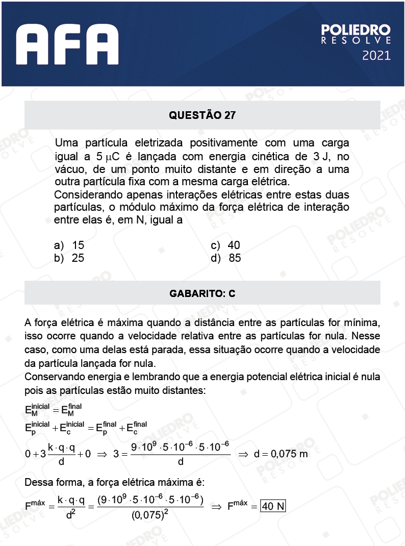 Questão 27 - Prova Modelo A - AFA 2021