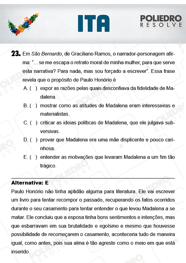 Questão 23 - Português / Inglês - ITA 2018