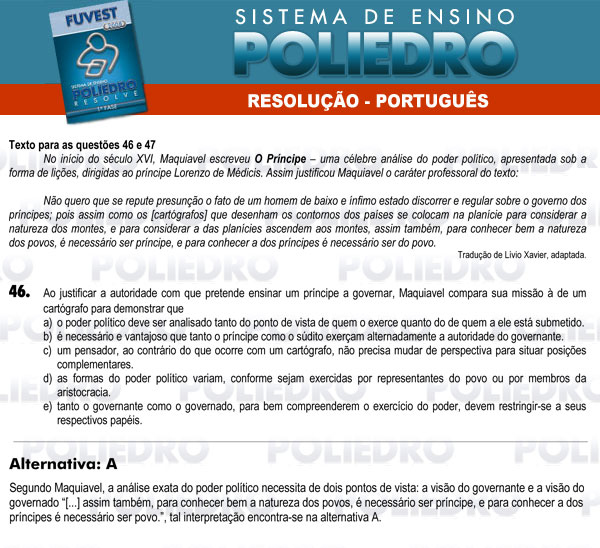 Questão 46 - 1ª Fase - FUVEST 2008