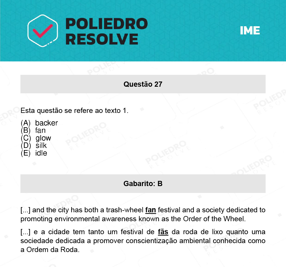 Questão 27 - 2ª Fase - Português/Inglês - IME 2022